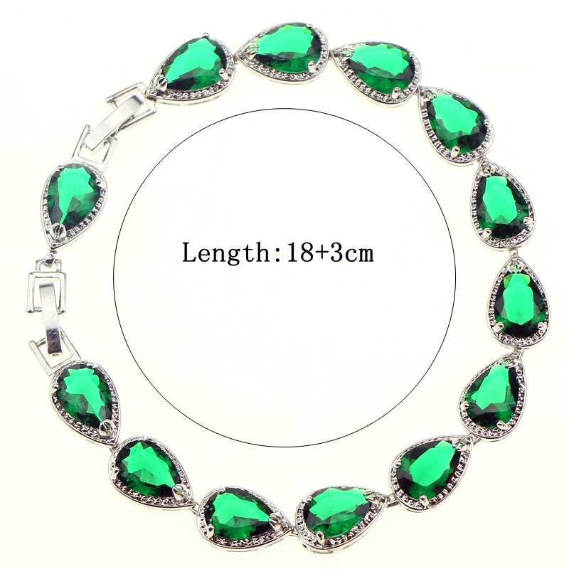 Water Drop Simulated Green CZ Jewelery 925 Sterling Silver Jewelry Link Chain 18cm 21cm Bracelet For Women Free Gift Box