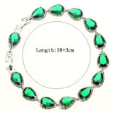 Water Drop Simulated Green CZ Jewelery 925 Sterling Silver Jewelry Link Chain 18cm 21cm Bracelet For Women Free Gift Box