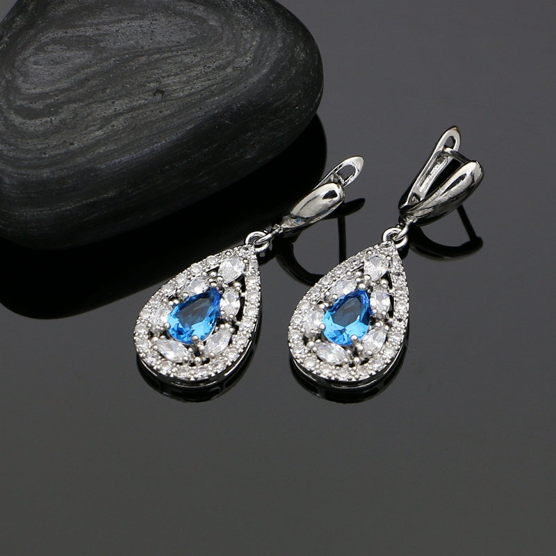 Women 925 Silver Jewelry Sky Blue Cubic Zirconia White Crystal Earrings/Pendant/Necklace/Ring/Bracelet Jewelry Sets 