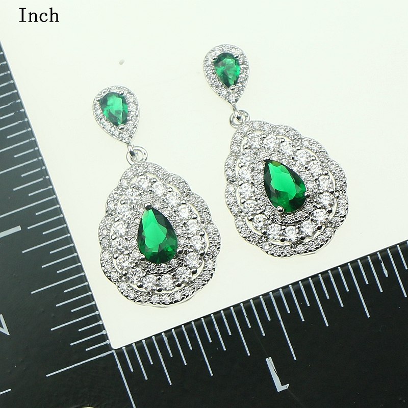 Fashion Women 925 Sterling Silver Jewelery Green Cubic Zirconia Crystal Earrings/Pendant/Necklace/Ring Jewelry Sets 