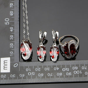 925 Sterling Silver Jewelry Sets Red Cubic Zirconia With White Beads For Women Weeding Earrings/Pendant/Necklace/Ring