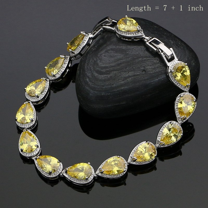 Silver 925 Jewelry Yellow Cubic Zirconia White Crystal  Jewelry Sets Earrings/Pendant/Necklace/Ring/Bracelet For Women