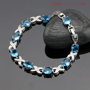 Natural Sky Blue Cubic Zirconia Stone 925 Silver Jewelry Sets For Women Wedding Earrings/Rings/Bracelet/Pendant/Necklace Set