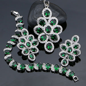 New Green Cubic Zirconia White Rhinestone Jewelery 925 Sterling Silver Jewelry Sets For Women Necklace/Pendant/Earrings/Bracelet