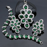 New Green Cubic Zirconia White Rhinestone Jewelery 925 Sterling Silver Jewelry Sets For Women Necklace/Pendant/Earrings/Bracelet