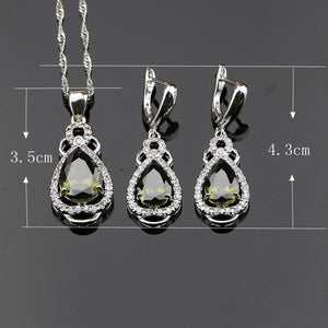 Olive Green Cubic Zirconia White CZ 925 Sterling Silver Jewelry Sets For Women Wedding Earrings/Rings/Pendant/Necklace