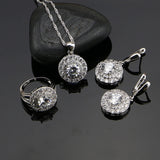  925 Sterling Silver Jewelry Set For Women Round White Cubic Zirconia Earrings/Ring/Pendant/Necklace Set