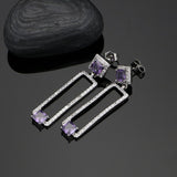 Hyperbole Square 925 Silver Jewelry Purple CZ White Crystal Jewelry Sets For Women Wedding 4pcs Necklace Set