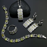 925 Silver Vintage Jewelry Sets For Women Olive Green Cubic zirconia White Crystal Earrings/Pendant/Necklace/Ring/Bracelet