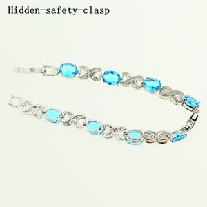 925 Sterling Silver Bridal Bracelet For Women Sky Blue Cubic zirconia Wedding Decoration 