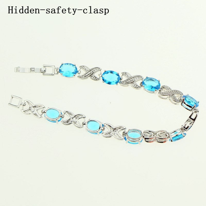 925 Sterling Silver Bridal Bracelet For Women Sky Blue Cubic zirconia Wedding Decoration 