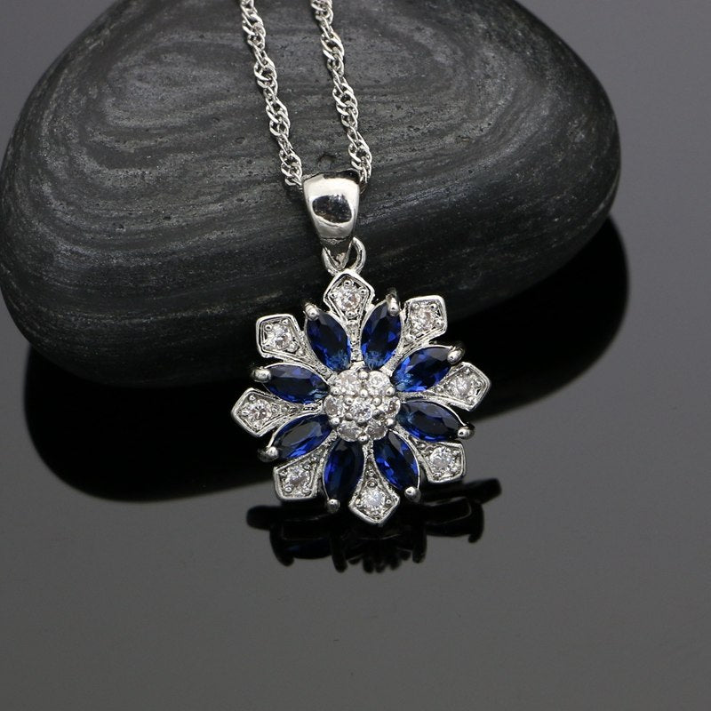  Blue Cubic Zirconia Jewelery 925 Sterling Silver Bride Jewelry Sets Earrings/Pendant/Necklace/Bracelet/Ring For Women