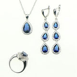 925 Sterling Silver Jewelry Blue Stone White Zircon Created Women Jewelry Sets Earrings/Pendant/Necklace/Rings/Bracelet Free Box