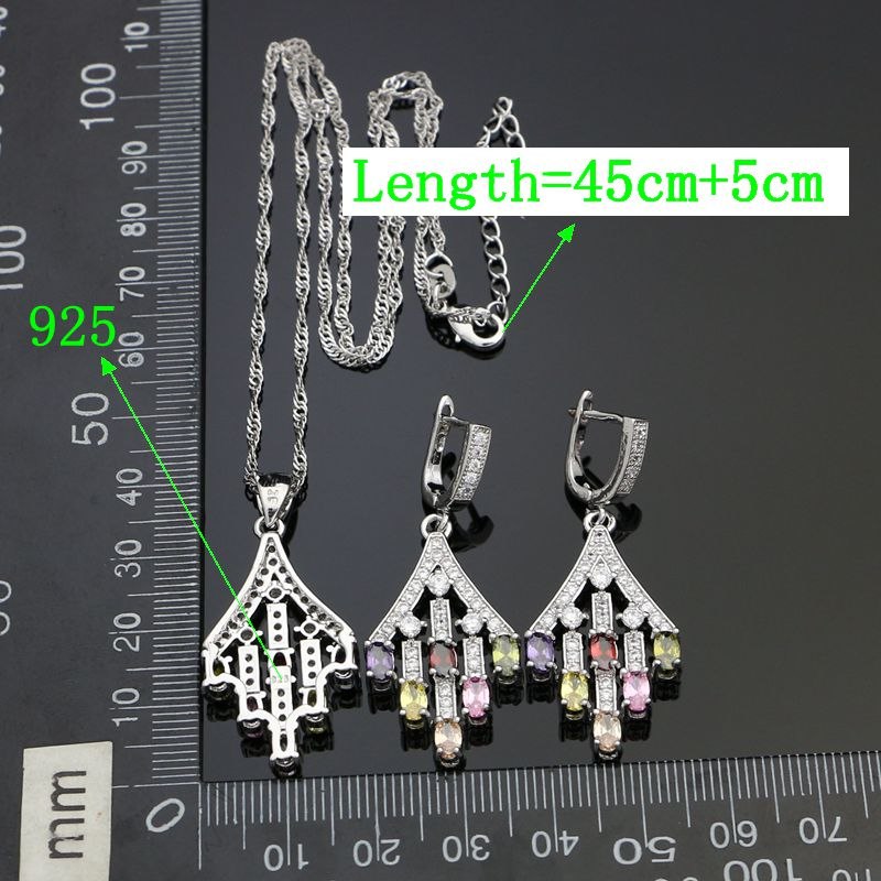 925 Sterling Silver Bridal Jewelry Sets For Women White Crystal Multicolor Cubic Zirconia Earrings/Pendant/Necklace/Bracelet