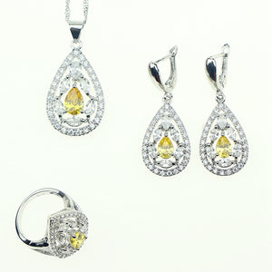 925 Silver Jewelry Yellow AAA+ Cubic Zirconia White Crystal Jewelry Sets Earrings/Pendant/Necklace Set/Ring For Women