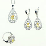 925 Silver Jewelry Yellow AAA+ Cubic Zirconia White Crystal Jewelry Sets Earrings/Pendant/Necklace Set/Ring For Women