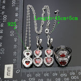 Heart Shaped Red Stone 925 Silver Bridal Jewelry Sets For Women Wedding Accessories Earrings/Pendant/Necklace/Ring/Bracelet 