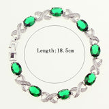 Bridal Captivating Green Stone White Zircon Created 925 Sterling Silver Jewelry Link Chain Bracelet 18.5cm Free Gift Box