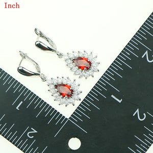 2017 Red Garnet Cubic Zirconia White Crystal Jewelery Sterling Silver 925 Jewelry Sets For Women Necklace/Earrings/Ring/Pendant 