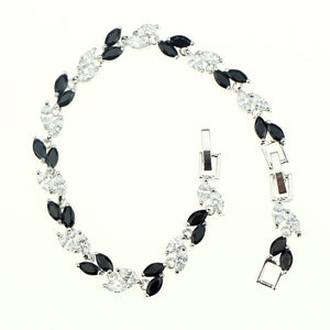 Bridal 925 Sterling Silver Jewelry Overlay Alluring Black&White Zircon 16.5cm/19cm Chain Link Bracelet For Women Free Gift Box