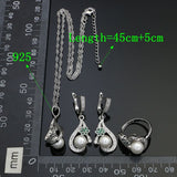 925 Silver Jewelry Sets For Women Pearl Beads Green Flower White Cubic zirconia Earrings Necklace Pendant Ring Set