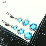 New Women Jewelry Sets 925 Sterling Silver Sky Blue Created Crystal White Zircon Earrings/Pendant/Necklace/Ring Free Gift Box