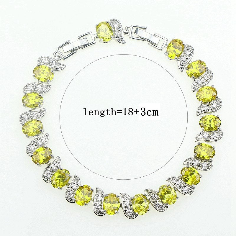 Bridal 925 Sterling Silver Jewelry Yellow Crystal White Zircon Length 18cm 21cm Link Chain Bracelets For Women Free Gift Box