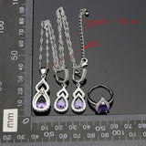 925 Sterling SilverJewelry Purple CZ White Crystal Jewelry Sets Decoration For Women Wedding Open Ring Earrings Necklace Set