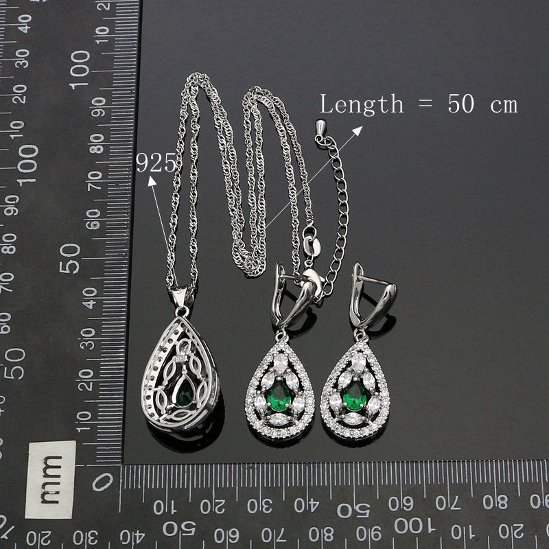 Green Cubic Zirconia White Crystal Jewelery 925 Sterling Silver Jewelry Sets Earrings/Pendant/Necklace/Ring/Bracelet For Women