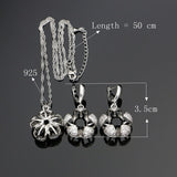 Natural Black Cubic Zirconia White Crystal Silver 925 Jewelry Sets For Women Earrings/Pendant/Rings/Necklace Set