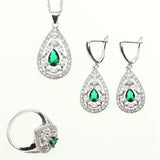 925 Silver Jewelry Sets Green Cubic Zirconia White Crystal Jewelery Earrings/Pendant/Necklace/Ring For Women