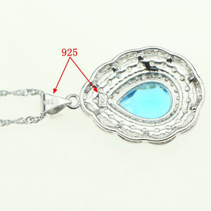 Fashion Women 925 Sterling Silver Jewelery Sky Blue Cubic Zirconia Crystal Earrings/Pendant/Necklace/Ring/Bracelet Jewelry Sets 