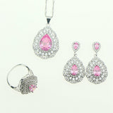 Fashion Women Sterling Silver 925 Jewelery Pink Cubic Zirconia Crystal Earrings/Pendant/Necklace/Ring Jewelry Sets