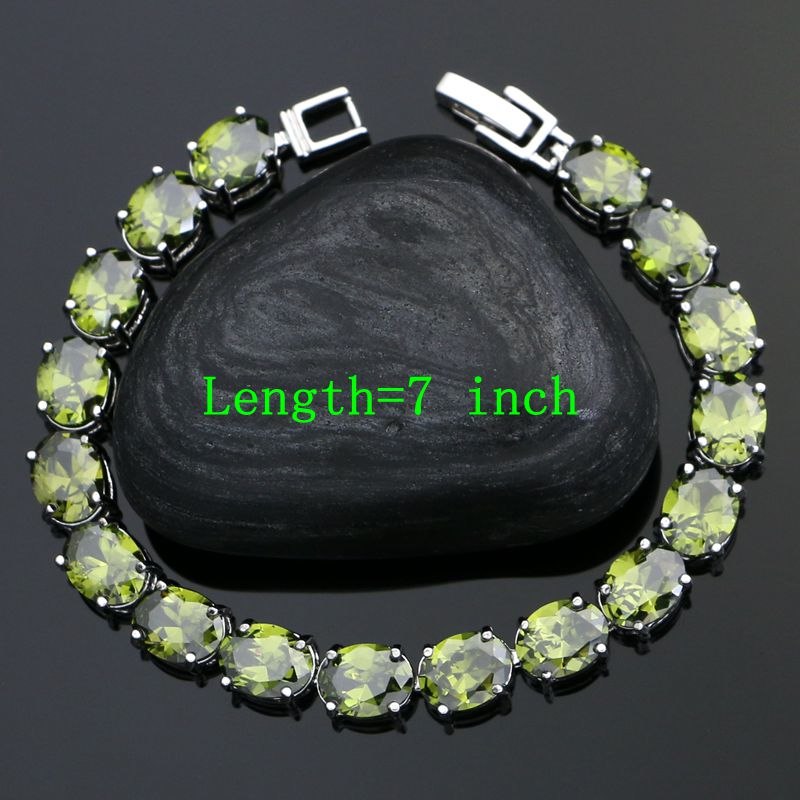 925 Silver Jewelry Sets For Women Party Decoration Olive Green Cubic Zirconia Earrings/Bracelet/Necklace/Pendant/Ring Set