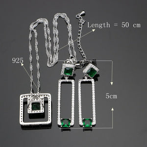 Silver 925 Bridal Jewelry Sets Green Cubic Zirconia White CZ Decoration For Women  Earrings/Ring/Bracelet/Pendant/Necklace Set