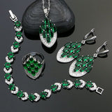 Silver 925 Jewelry Sets For Women Wedding Decoration Natural Green CZ White Crystal Earrings/Ring/Bracelet/Necklace/Pendant Set