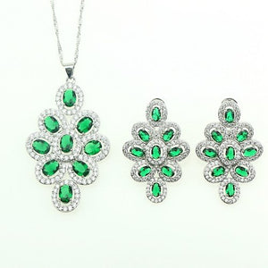 New Green Cubic Zirconia White Rhinestone Jewelery 925 Sterling Silver Jewelry Sets For Women Necklace/Pendant/Earrings/Bracelet