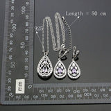 Silver 925 Jewelry Sets Purple Cubic Zirconia White Crystal Earrings/Pendant/Ring/Bracelet/NecklaceSets For Women