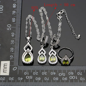 Olive Green Cubic Zirconia Silver 925 Jewelry Sets For Women Wedding Open Ring Accessories Europeans Americans Necklace Set