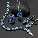 925 Silver Jewelry Sets Sky Blue Zircon White Beads For Women Wedding Earrings/Rings/Bracelet/Pendant/Necklace Set