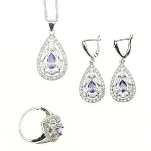 Silver 925 Jewelry Sets Purple Cubic Zirconia White Crystal Earrings/Pendant/Ring/Bracelet/NecklaceSets For Women