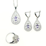 Silver 925 Jewelry Sets Purple Cubic Zirconia White Crystal Earrings/Pendant/Ring/Bracelet/NecklaceSets For Women