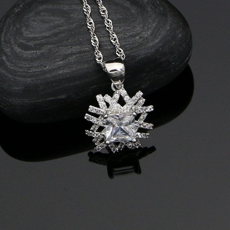 Silver 925 Bridal Jewelry Sets For Women White Crystal Stone Wedding Accessories Ring Earrings Pendant Necklace Bracelet Set