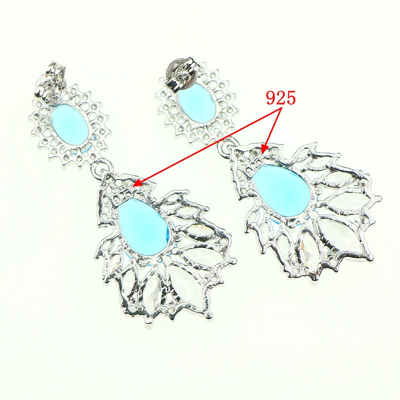 Bride 925 Sterling Silver Jewelery Women Jewelry Sets Natural Blue Crystal Zircon Necklace/Pendant/Earrings/Ring Free Gift Box