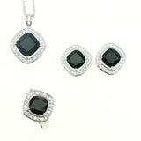 925 Sterling Silver Black Cubic Zirconia White Zircon Jewelry Set For Women Wedding Earring Rings Pendant Necklace Set