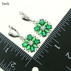  2017 New Style Green Created Emerald Zircon 925 Sterling Silver Jewelry sets For Women Earrings/Pendant/Necklace/Ring Gift Box