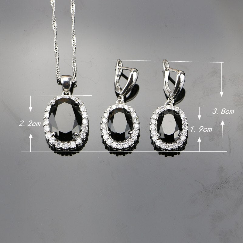 New Fashion Black Cubic Zirconia Crystal Sterling Silver 925 Jewelry Sets Jewelry Set For Women Earrings/Pendant/Necklace/Rings 