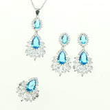 Bride 925 Sterling Silver Jewelery Women Jewelry Sets Natural Blue Crystal Zircon Necklace/Pendant/Earrings/Ring Free Gift Box