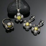 Flower Silver 925 Jewelry Light Yellow Cubic Zirconia White Crystal Beads Jewelry Sets Earrings/Pendant/Ring/Necklace Set