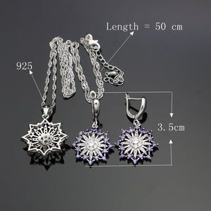 925 Silver Jewelry Sets Purple CZ White Crystal Decoration For Women Wedding bride Earrings Necklace Set